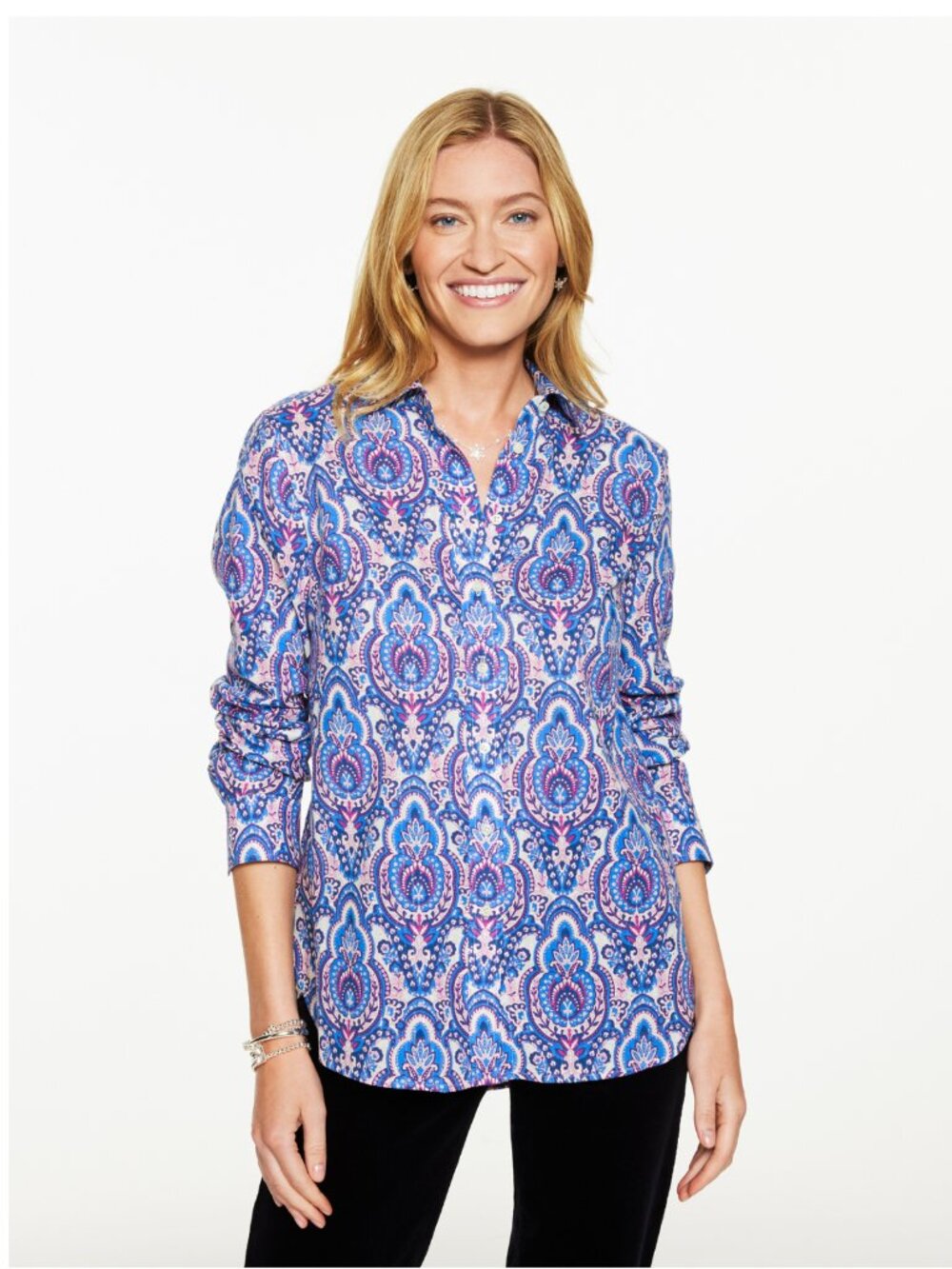 NWT TALBOTS Metallic Modern Classic Button Up Shirt in Blue Purple Size L